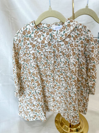 Bitty Brown Floral Peter Pan Collar Dress & Diaper Cover