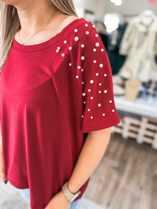 Crimson Pearls Short Sleeve Top