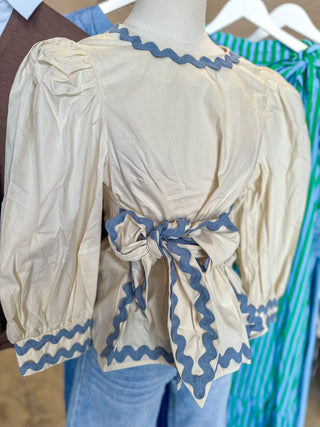Ecru Scallop Trim Tie Top