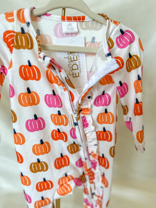 Pink & Orange Pumpkin Long Sleeve Zippie Pajamas