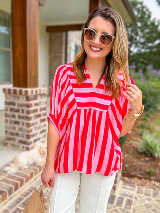Pink Sweet Breeze Stripe Top