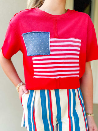 Red Americana Babe Patch Top