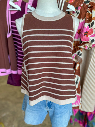 Brown Autumn Breeze Striped Knit Tank Top