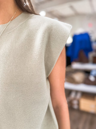 Sage Green Luxe Crew Neck Sleeveless Sweater