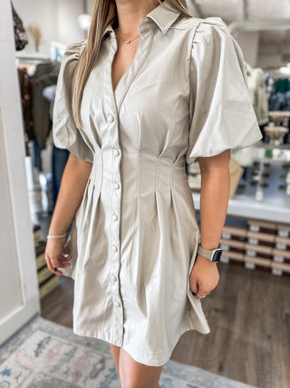 Cream Fifth Avenue Leather Mini Dress