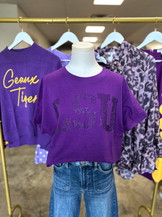 Purple LSU MVP Rhinestone Tee