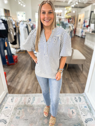 Navy Striped & Styled Top