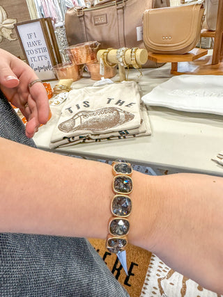 Black Diamond Squared Crystal & Gold Stretch Bracelet