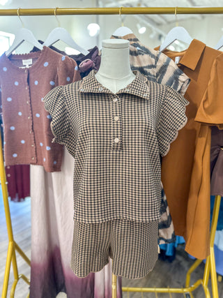 Black & Tan Charming Checkered Shorts Set