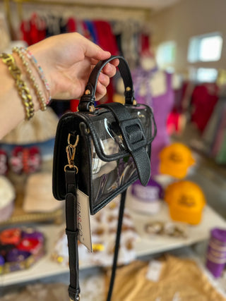 Black Chic Flapover Clear Stadium Crossbody Bag