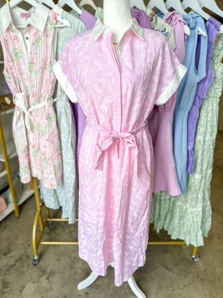 Light Pink Collared Airy As a Feather Midi Dress