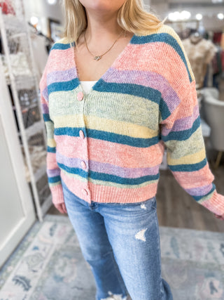 Pink Combo Pastel Striped Caradiagn Sweater