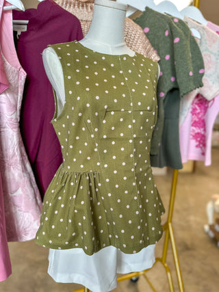 Olive Prescott Polka Dot Peplum Top