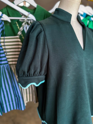 Forest Green Perfectly Scalloped Contrast Trim Top