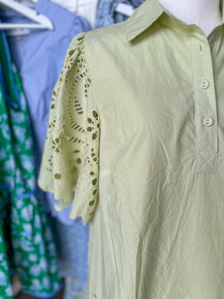 Irish Mint Scallop Embroidered Mini Dress