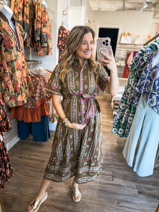 Brown Rowan Petal Path Midi Dress