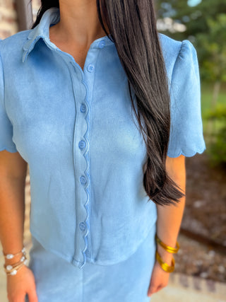 The Blue Sweetest Thing Suede Scalloped Hems Set