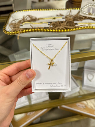 First Communion Cross Pearl Necklace