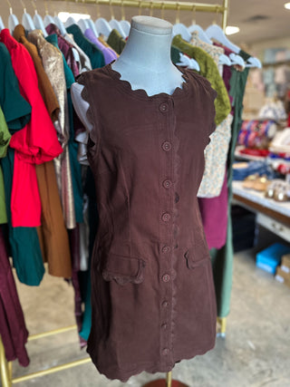 Brown Sweet Detail Scallop Trim Mini Dress