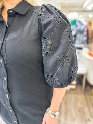 Black Darling Days Eyelet Mini Dress