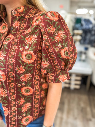 Burgundy Petals in Provence Blouse