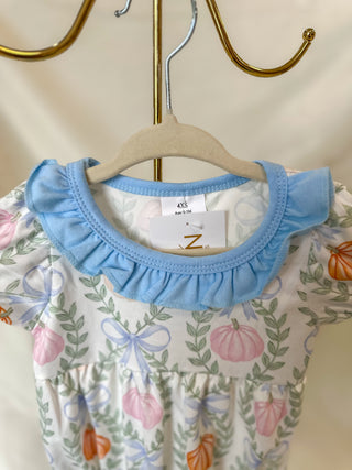 Vintage Pumpkin Patch Blue Ruffle Girl Bubble