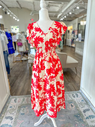 Red A Lively Date Night Floral Midi Dress