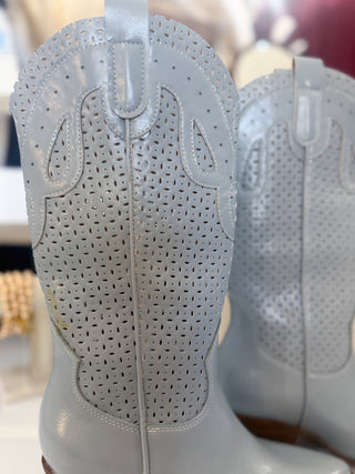 The Gabby Blue Perforated Western Boot