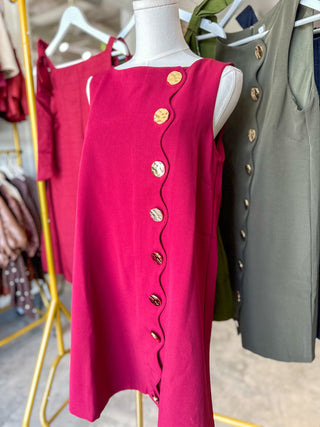 Burgundy Oh So Lovely Scallop Button Mini Dress