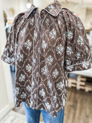 Coffee Mulberry Manor Short Sleeve Top