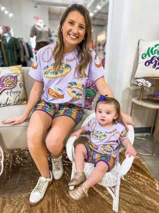 PRE-ORDER: Adult Queen of King Cake Season Sequin & Bead Detail Luxe Tee