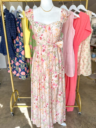 Sweet Peach Petals Midi Dress