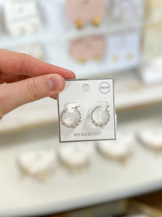 Silver Classic Beaded Hoop Earrings