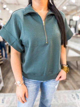 DOORBUSTER: Ash Jade Polish Scuba Half Zip Short Sleeve Pullover