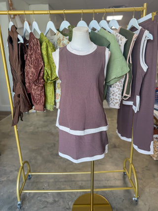 Elle Brown/Cream Cloudy Tank & Knit Skort Set