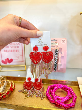 Red Hearts Afire Fringe Earrings