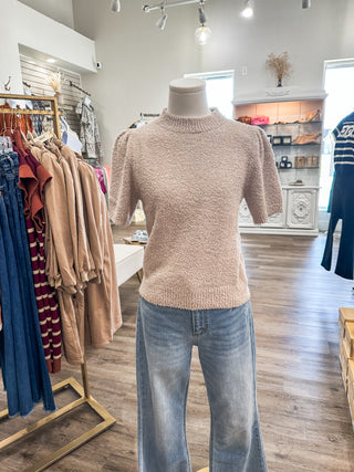 Taupe Teddy Knit Short Sleeve Top