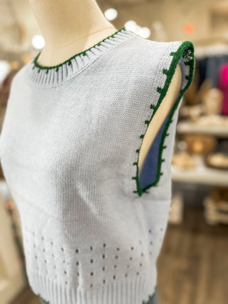 Sky Blue & Green Playful Trim Sweater Vest