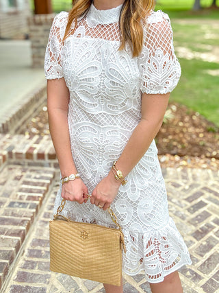 White Timeless Lace Short Sleeve Mini Dress