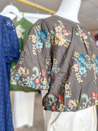 Brown Garden Tapestry Embroidered Top