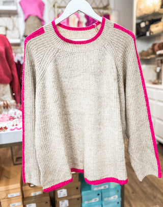 Taupe Color Contrast Trim Sweater