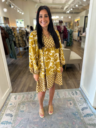 Golden Fern & Fleur Long Sleeve Dress
