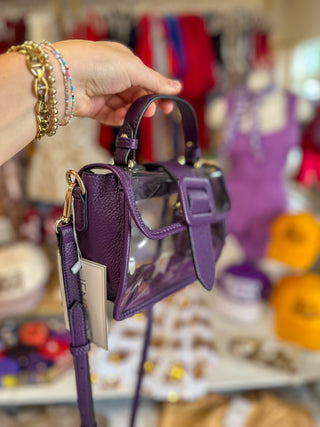 Purple Chic Flapover Clear Stadium Crossbody Bag