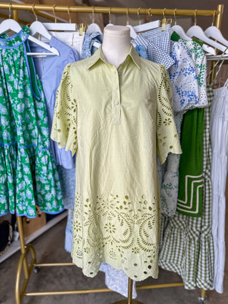 Irish Mint Scallop Embroidered Mini Dress