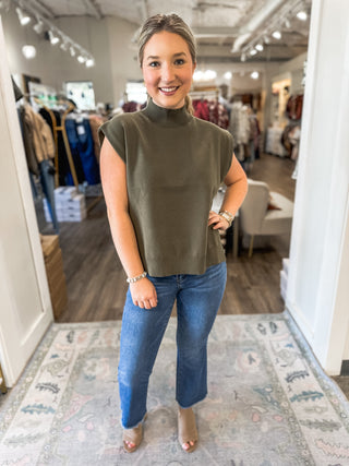 Olive Fall Forward Sleeveless Sweater