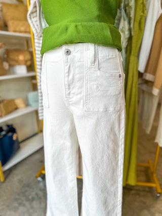 Alabaster White High-Rise Wide Crop Patch Pocket Pants