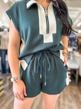 Annalise Ready, Set, Chic Two Toned Dark Green Short SET