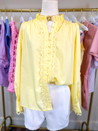 Yellow Lovely Lace Button Down Top