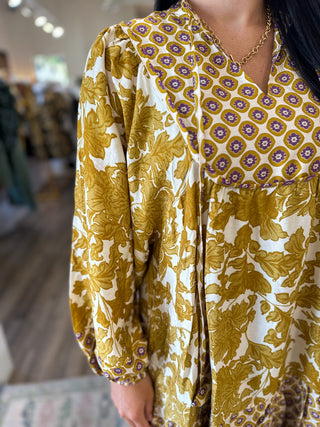 Golden Fern & Fleur Long Sleeve Dress