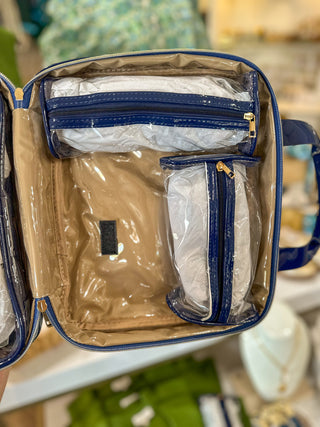 Navy Patent Large Punta Cana Cosmetic Travel Case | Caroline Hill